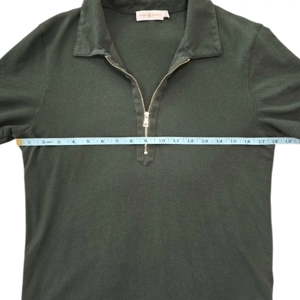 Tory Burch Dark Green Short-Sleeve Polo with Gold Zip